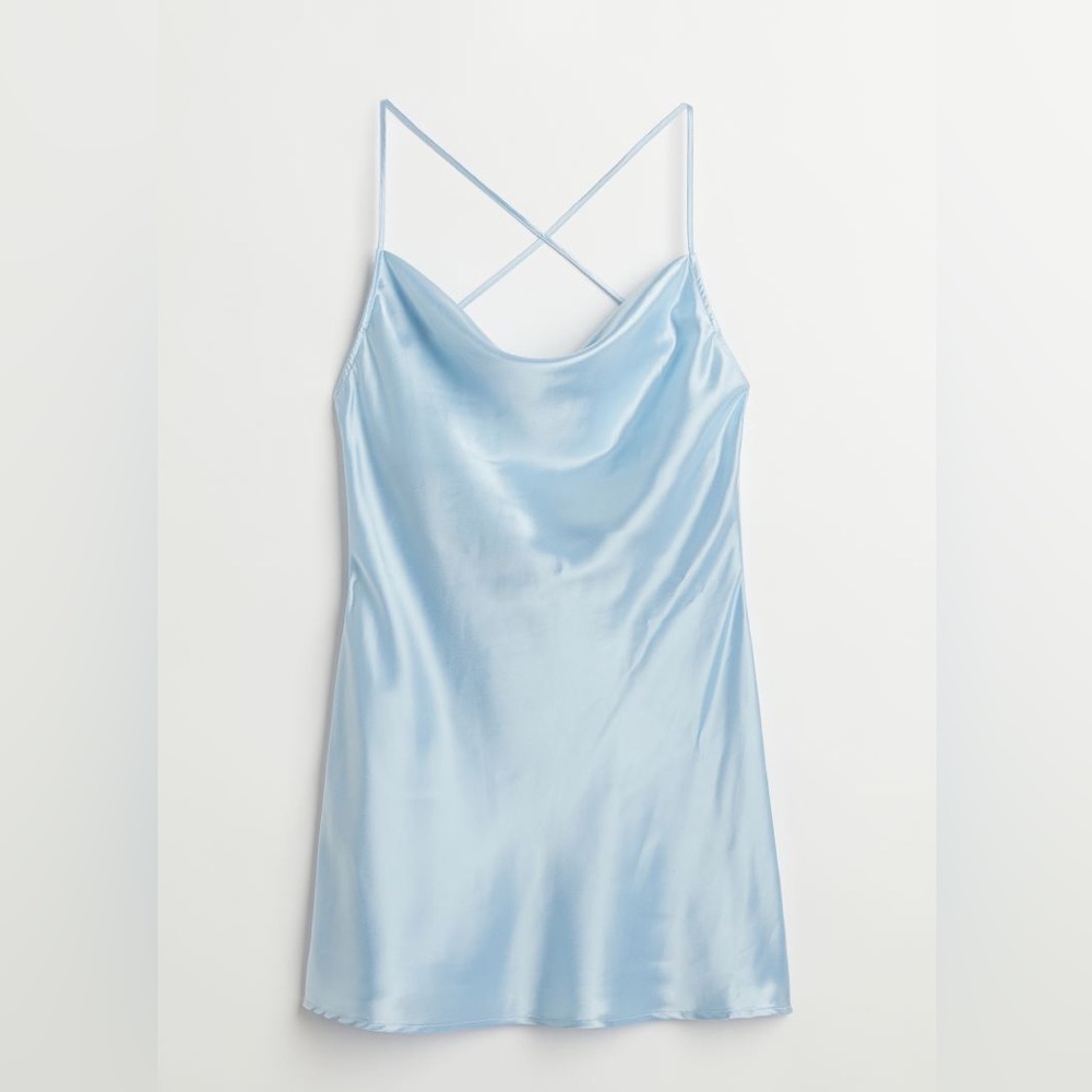 Satin Light Blue Mini Dress